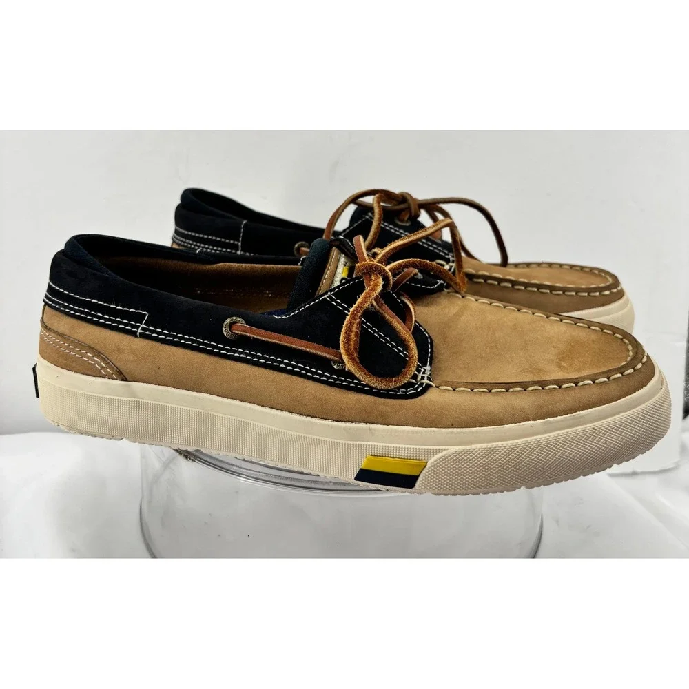 Sebago Docksides Boat Shoes Men's Size 8M Tan Navy Suede Leather Moc Toe Lace Up